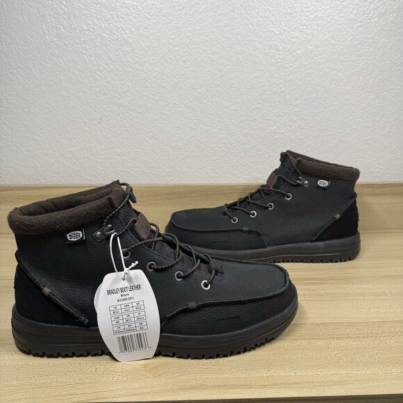 Hey Dude Bradley Boots Men’s Size 9 Black Leather Slip On Lightweight Chukka - Picture 1 of 9